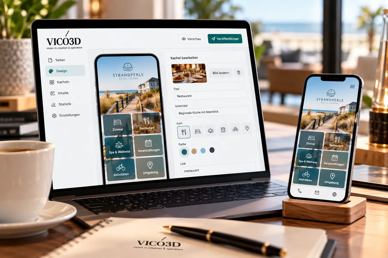 VicoLPD Landingpage-Designer auf Smartphone und Desktop